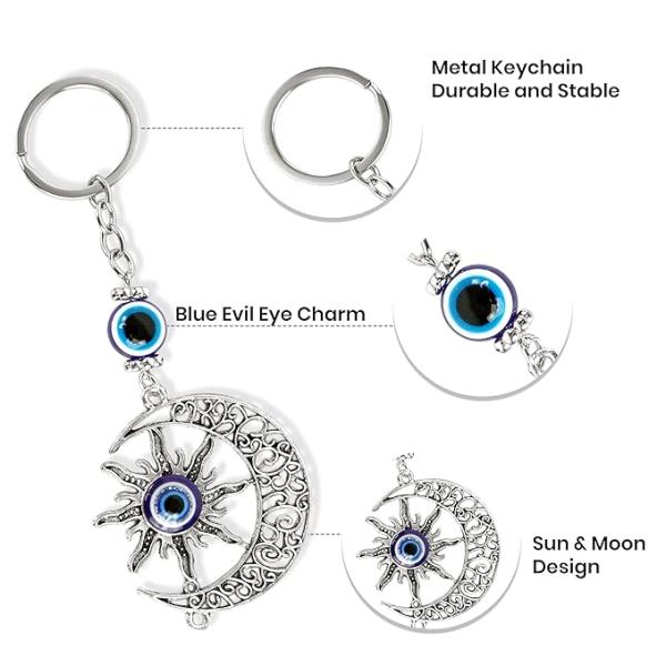 Evil Eye Keychain Sun-Moon Nazar Charm | Protective Turkish Eye Keyring Gift keychain alternate view